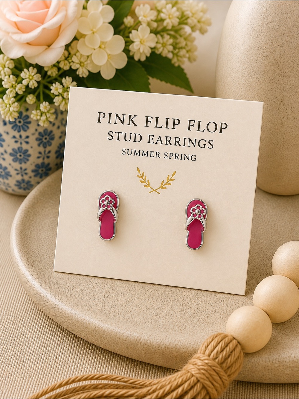 Pink Flip Flop Summer Spring Stud Earrings